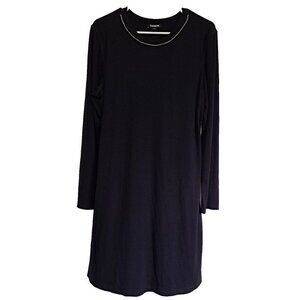 Express Women's XL Black Long Sleeve Rib Knit Sweater Dress Rhinestone Trim NEW